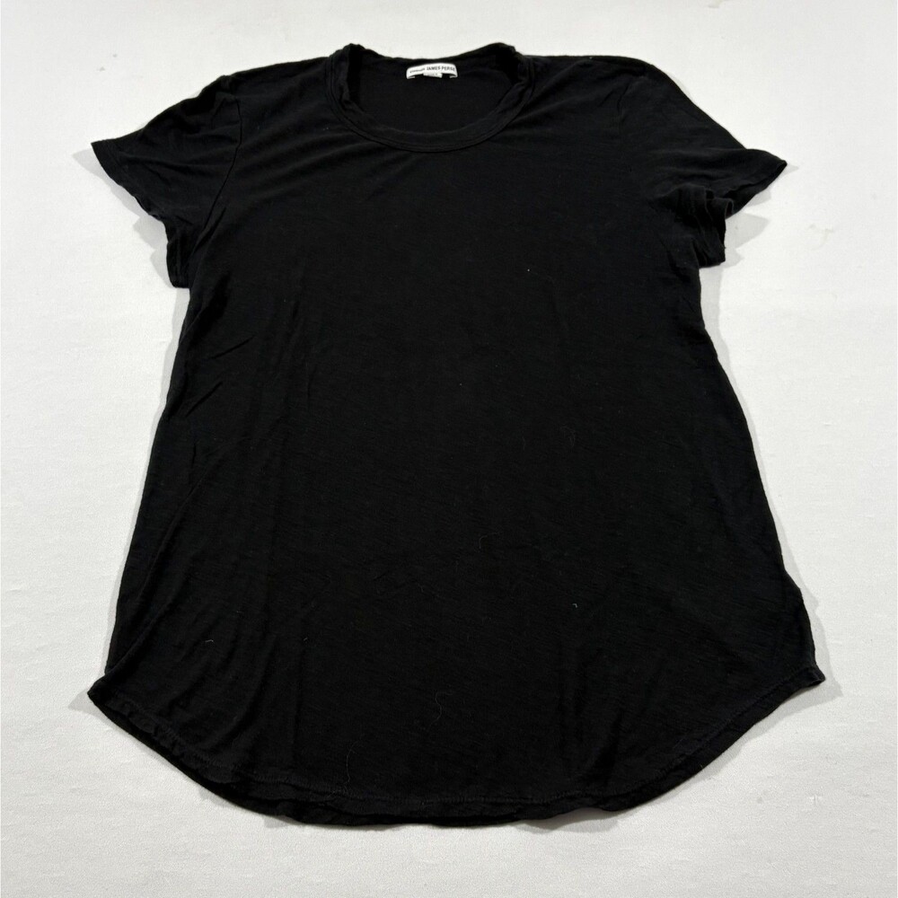 James Perse Womens Black Cotton Slub Sheer Crew SS Basic Tee T-Shirt Sz L USA